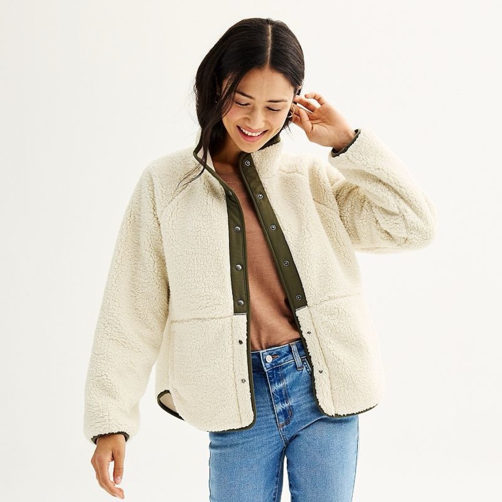 Cream Teddy Jacket with Olive Accents